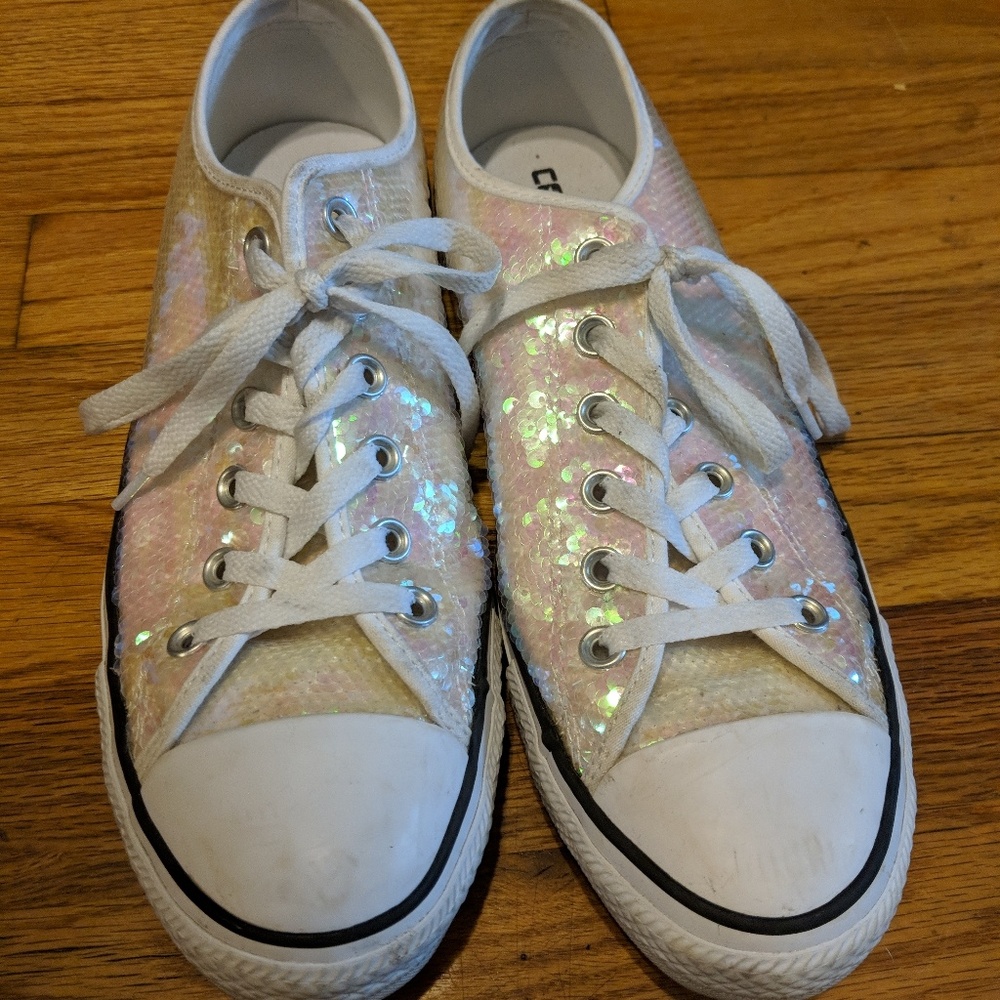 White Sequin Converse Size 10 Women's